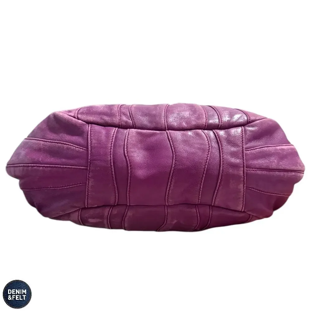 Prada Purple Leather Pleated Shoulder Bag Gold Hardware Slouchy‎ Hobo Purse Luxe